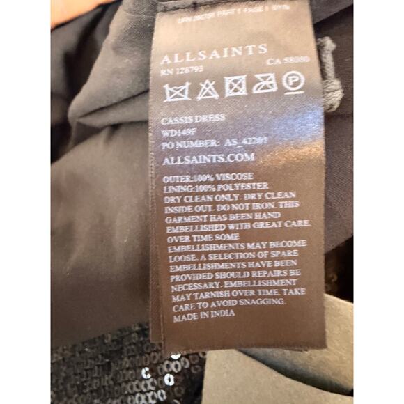 AllSaints Cassis One-Shoulder Sequin Cocktail Dress Black Size 0 NWT - Picture 11 of 11